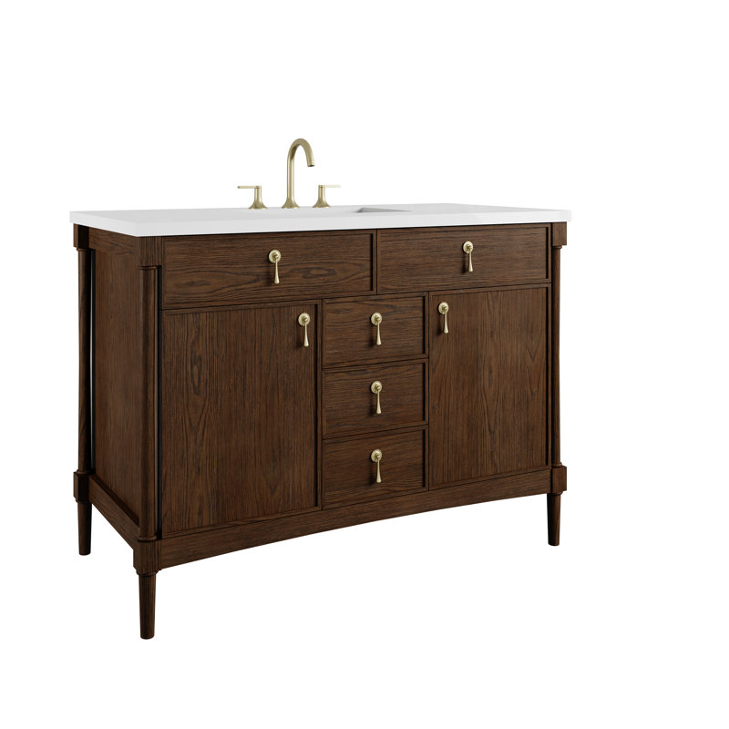Kinnsden 48" W Single Vanity, Sable Oak, White Zeus Silestone, 8" Widespread