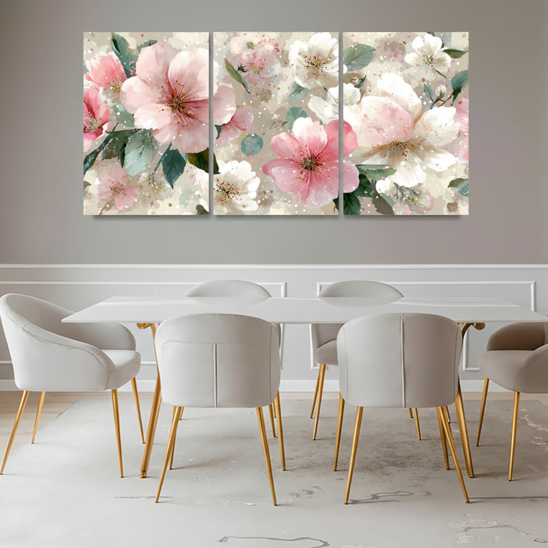 Ensemble de 3 tableaux muraux sur toile tendue représentant des fleurs de cerisier, pour la décoration du salon et de la chambre.