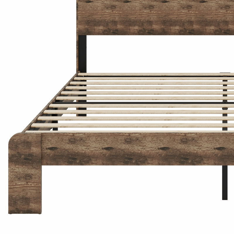 Structure de lit plateforme en bois avec tête de lit à DEL et USB, Très grand