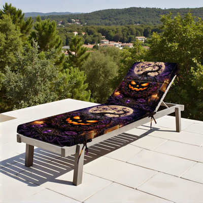  Coussin de patio d'extérieur pour l'extérieur 3 po Citrouille d'Halloween gothique à fleurs mauves Coussin de chaise longue résistant à l'eau et orné au clair de lune