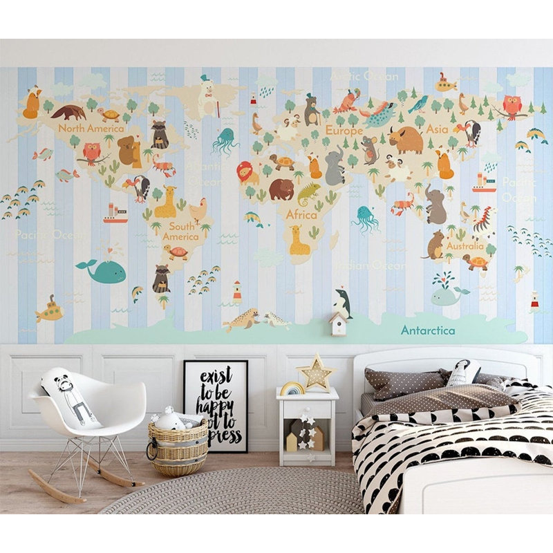 Papier peint amovible avec carte du monde multicolore, L 35,04 po x l 55 po