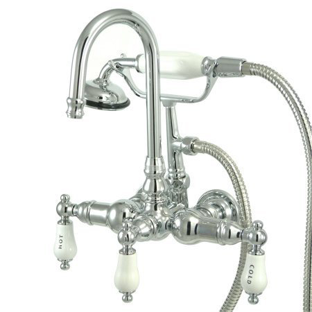 Vintage Triple Handle Wall Mounted Clawfoot Tub Faucet with Handshower, Chrome