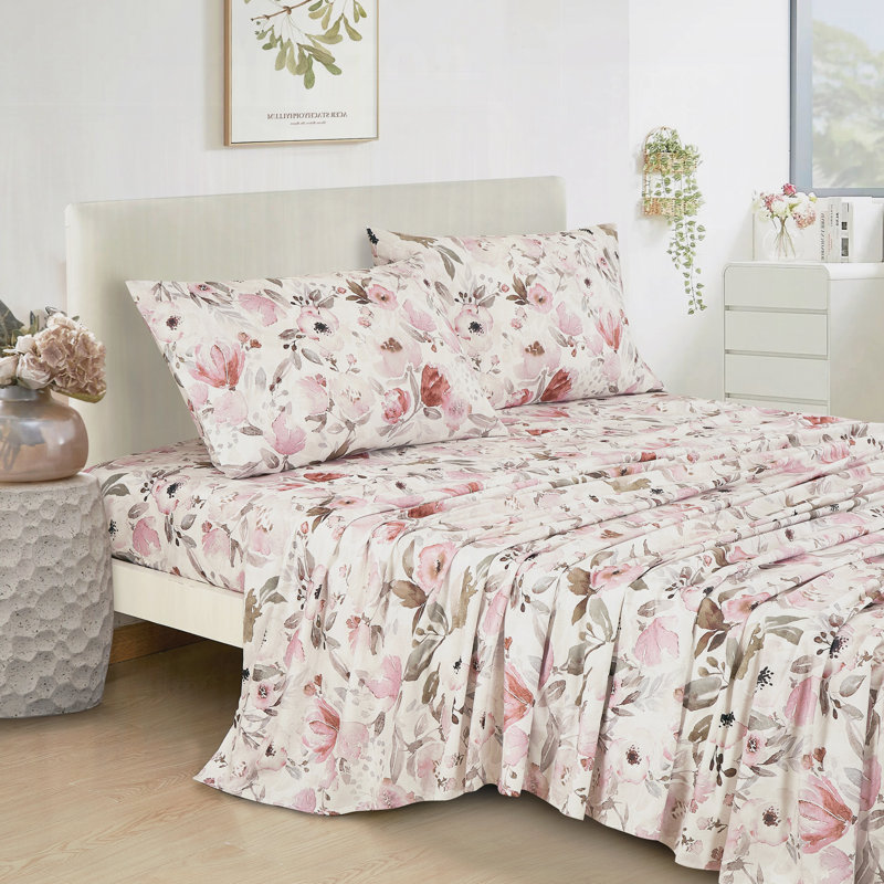 Ensemble de draps en microfibre Soft Blush, Ensemble de draps pour lit simple avec 1 taie d'or, Beige / Rose