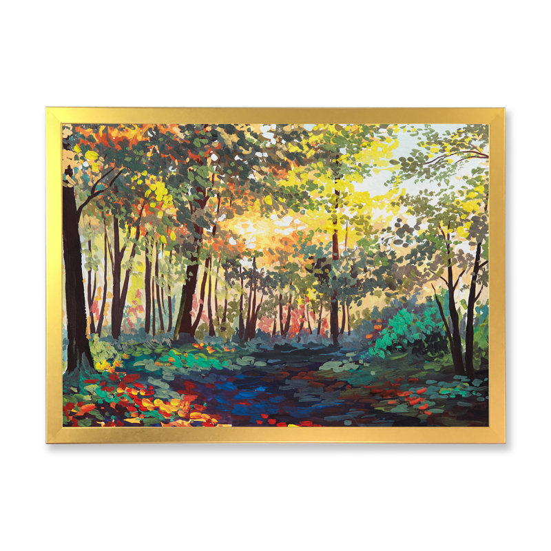«Spring Forest Trees Under Sunset», reproduction sur toile flottante, H 8 po x l 12 po x P 1 po, Encadrement doré