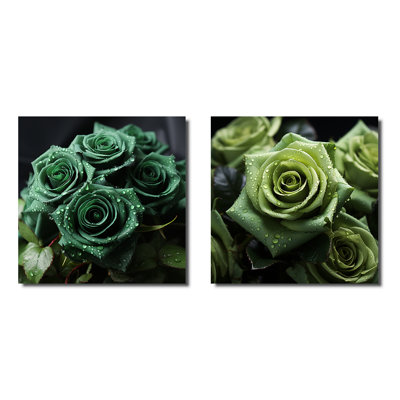 «Realistic Green Roses Bloom», ensemble de 2 collages floraux carrés