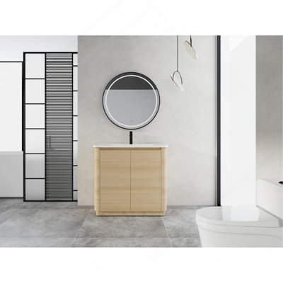 Meuble-lavabo autoportant en contreplaqué 36 po avec lavabo en céramique blanche et 2 portes à fermeture en douceur