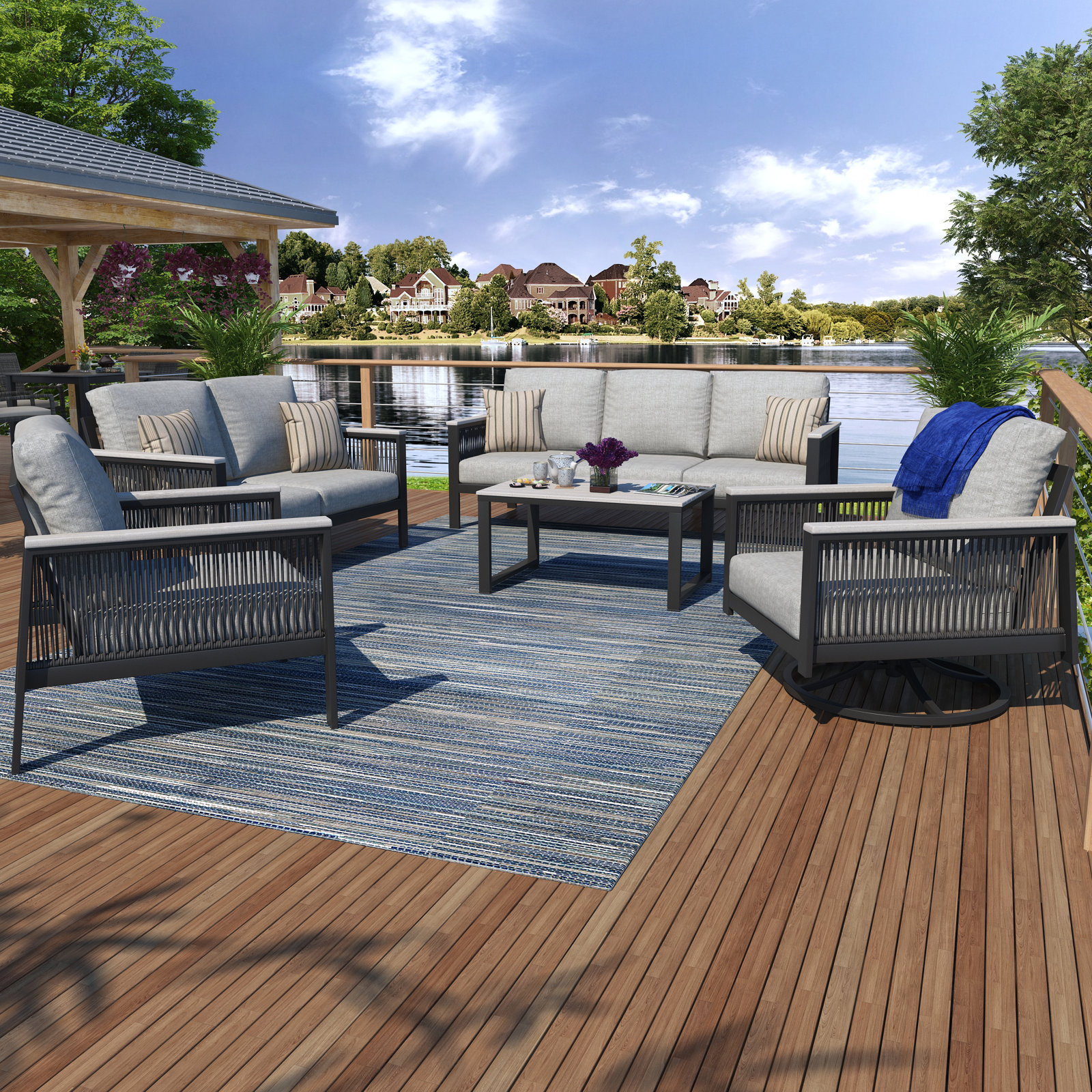 Townsend 7 - Person Patio Conversation Set with Sunbrella® Cushions, Canvas Granite Sunbrella® Canvas