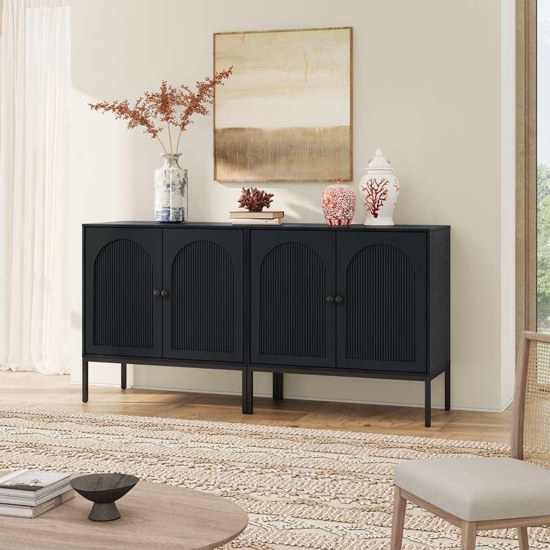 Modern Minimalist Style 31.5‘’ Wide Fluted Panel Sideboard（set Of 2）, Black