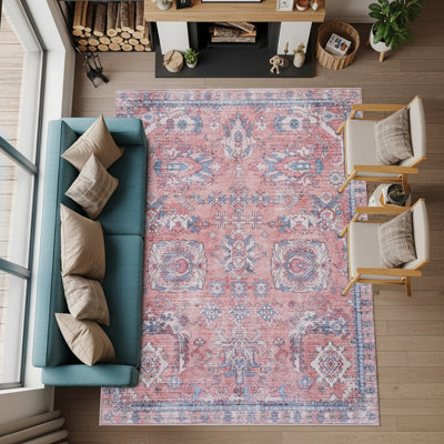 Ketter Pink Flames Washable Rug 5x7