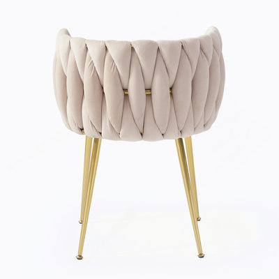 Modern Velvet Dining Chairs Set Of 2, Upholstered Woven Dining Chair With Golden Metal Legs, Upholstered Dining Chairs For Dining Room, Kitchen, Vanity, Living Room