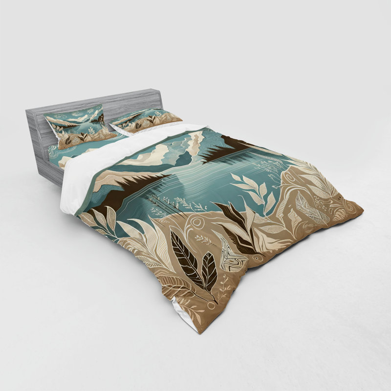 Ensemble de literie Ambesonne Lake & sarcelle pâle brun clair et brun, King Duvet Cover + 3 Additional Pieces
