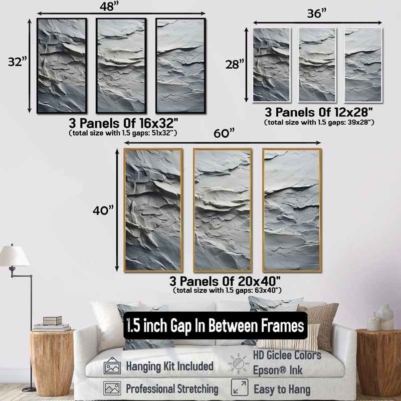 «Gray and White Stone River IV», reproduction d'art murale abstraite, Cadre flottant noir, H 40 po x l 61 po x P 1 po