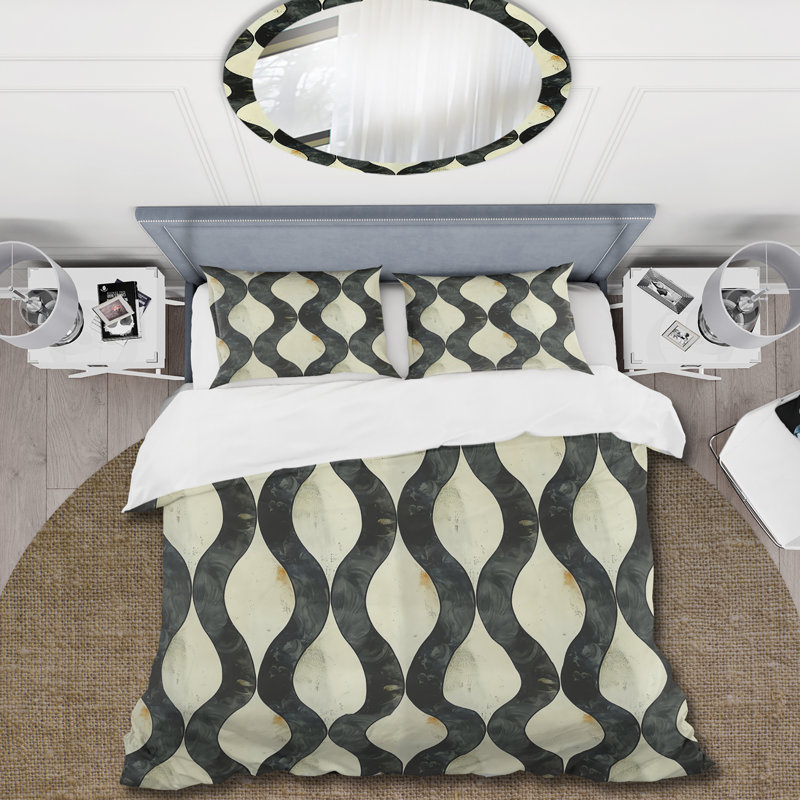 Ensemble de housse de couette noir beige Midcentury Ogee Print I - Midcentury