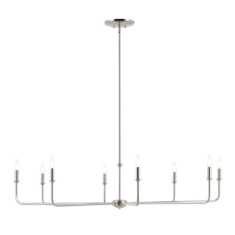 52" XL 8-Light Round Chandelier with White Linen Shade, Polished Nickel