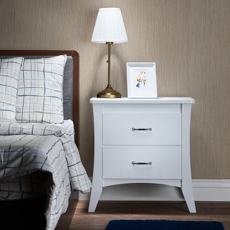 Table de chevet blanche avec deux tiroirs pour la chambre à coucher