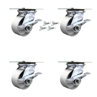 4 Inch Semi Steel Caster Set with Ball Bearings and Brakes/Swivel Locks SCC