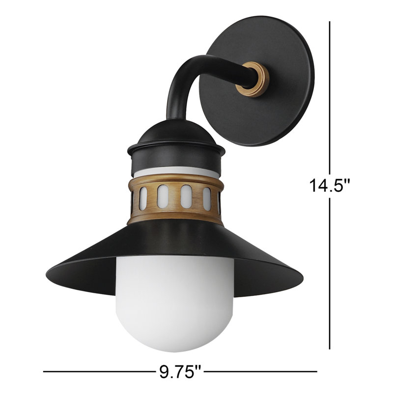 Aluminum Wall Light, 14.5" H x 9.75' W x 11.25" D, Black/Antique Brass