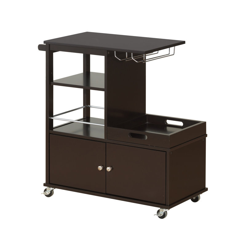  Dark Brown 34" Rolling Kitchen Cart With Storage