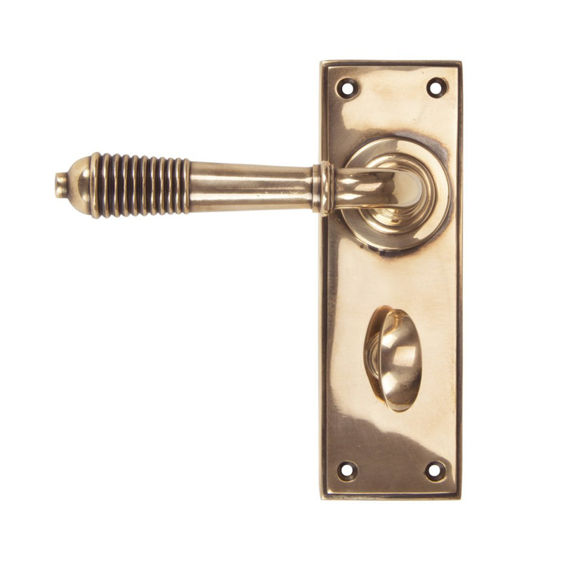 Reeded Bathroom Door Handle Kit, Polished Bronze
