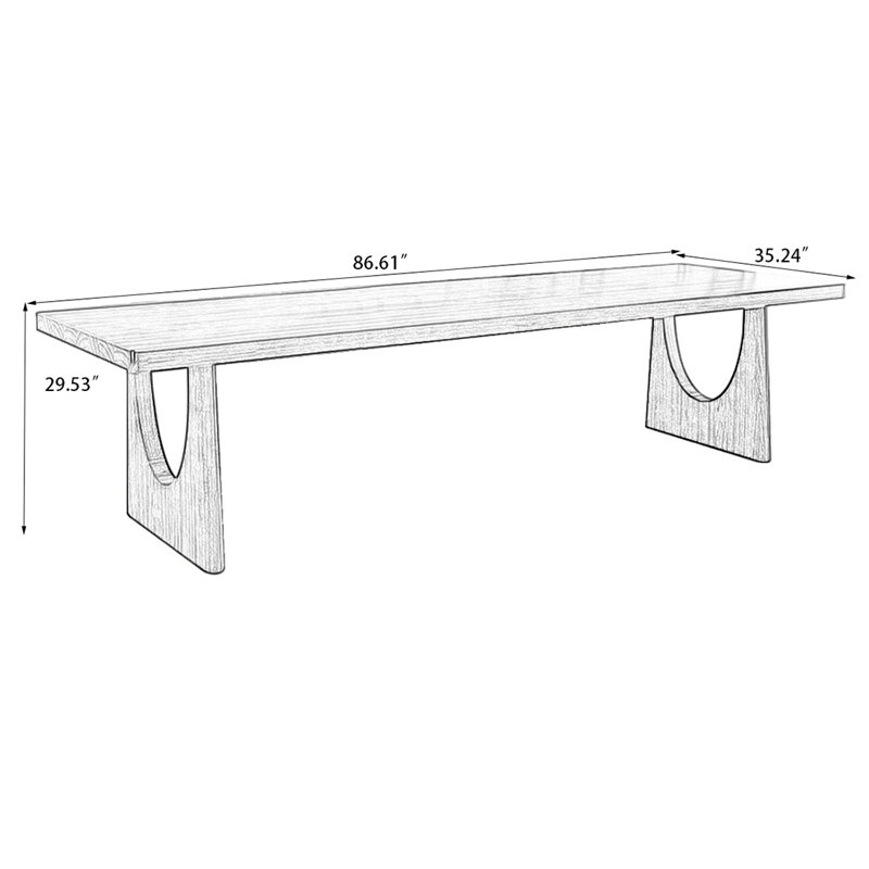 Table de salle à manger rectangulaire en bois massif brun, H 29,53 po x L 86,61 po x l 35,24 po