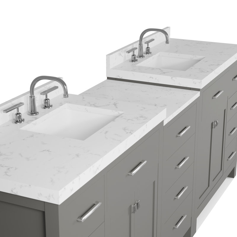 Meuble-lavabo double 93 po avec plateau en marbre Slagelse, Gris, Carrée