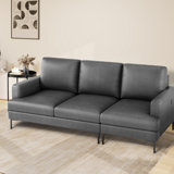 Genuine Leather Upholstered Sofa With Square Armrests With Usb And Type-c Charging Ports