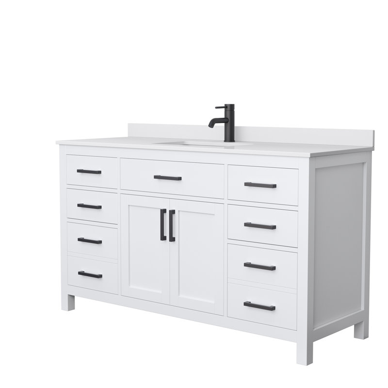 Beckett 60" Single Bathroom Vanity Set, White, White Cultured Marble, Matte Black