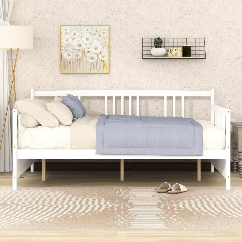 Lit de jour blanc avec pieds de support solides, polyvalent pour la chambre à coucher et le salon, espace de rangement supplémentaire en blanc, cadre fiable, pour la chambre, offert