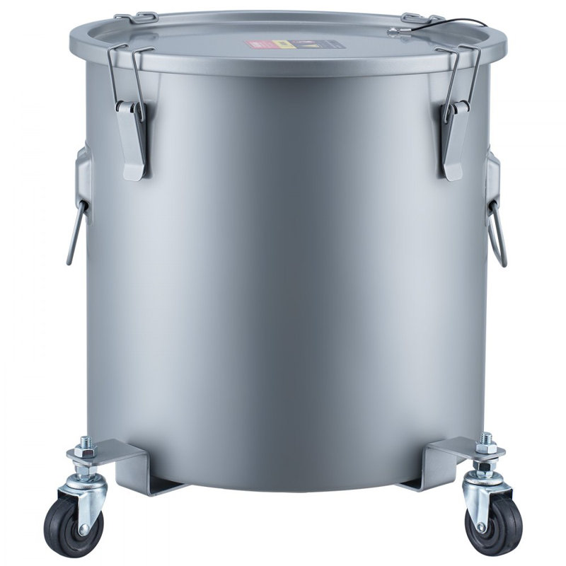 Fryer Grease Bucket, 16 Gal Oil Disposal Caddy with Caster Base, Carbon Steel with Rust-Proof Coating, Oil Transport Container with Lid, Lock Clips, Filter Bag for Hot Cooking Oil Filtering, Gray