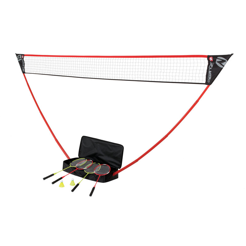 Zume Games Portable Badminton Set with Net, 4 Rackets, Shuttlecocks & Carrying Case