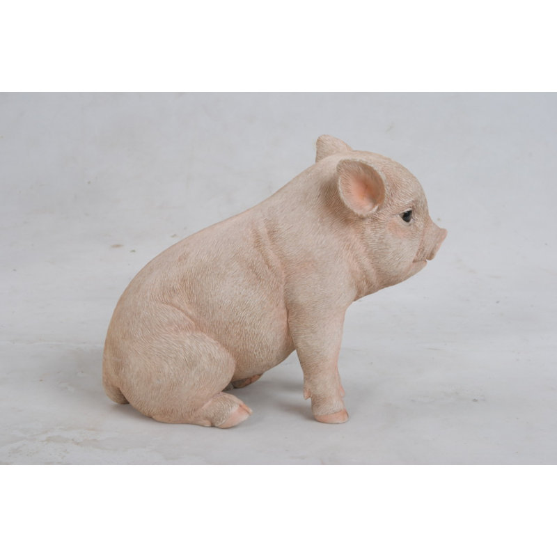 Pink Polyresin Sitting Baby Pig Garden Statue