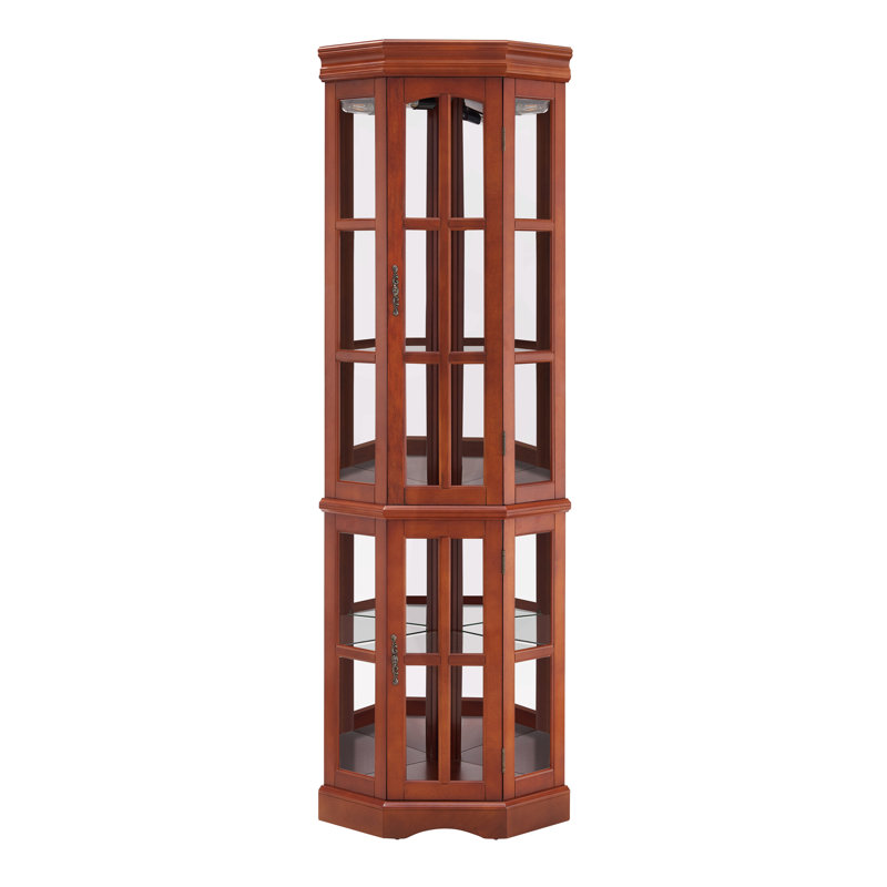 5-Shelf Walnut Corner Curio Cabinet With Lighting And 5 Shelves In Hue, Walnut