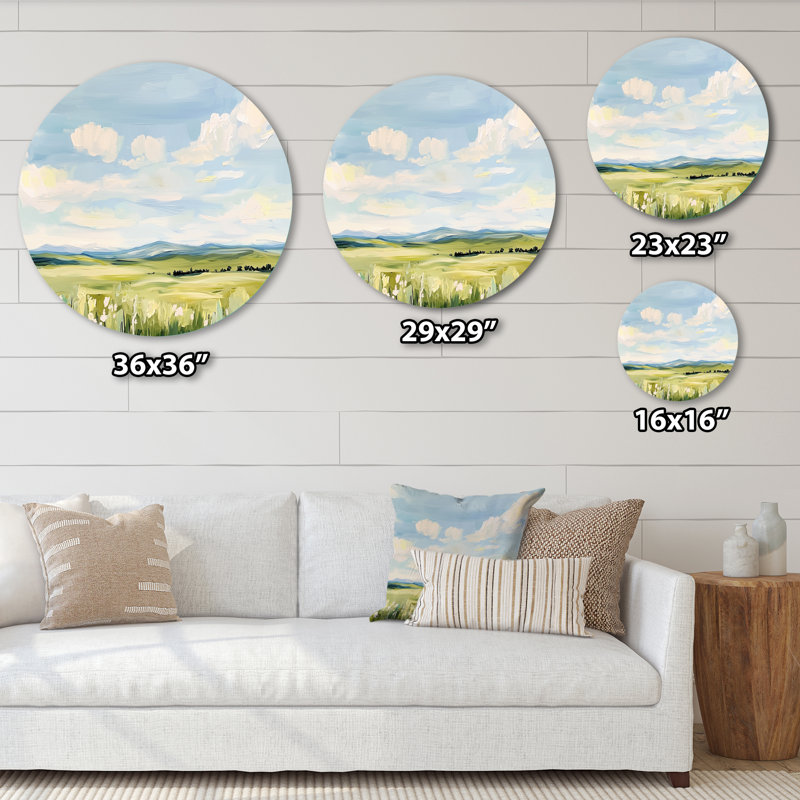 «Big Sky Horizon Meadows», art mural rond en métal rustique, H 29 po x l 29 po