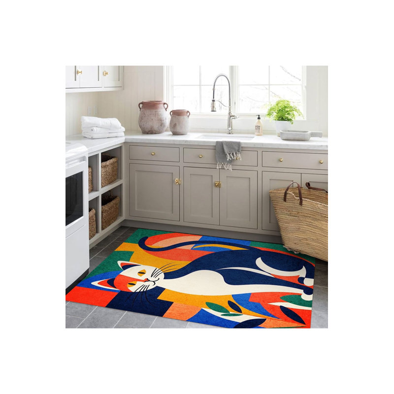Tapis décoratif multicolore à motif de chats Northern Collection, Sous-tapis rectangulaire de 3 pi 3 po x 4 pi 11 po