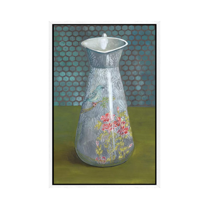Pitcher With Bird by Miri Eshet - Painting on Canvas, White Framed, 66.04 cm H x 45.72 cm W