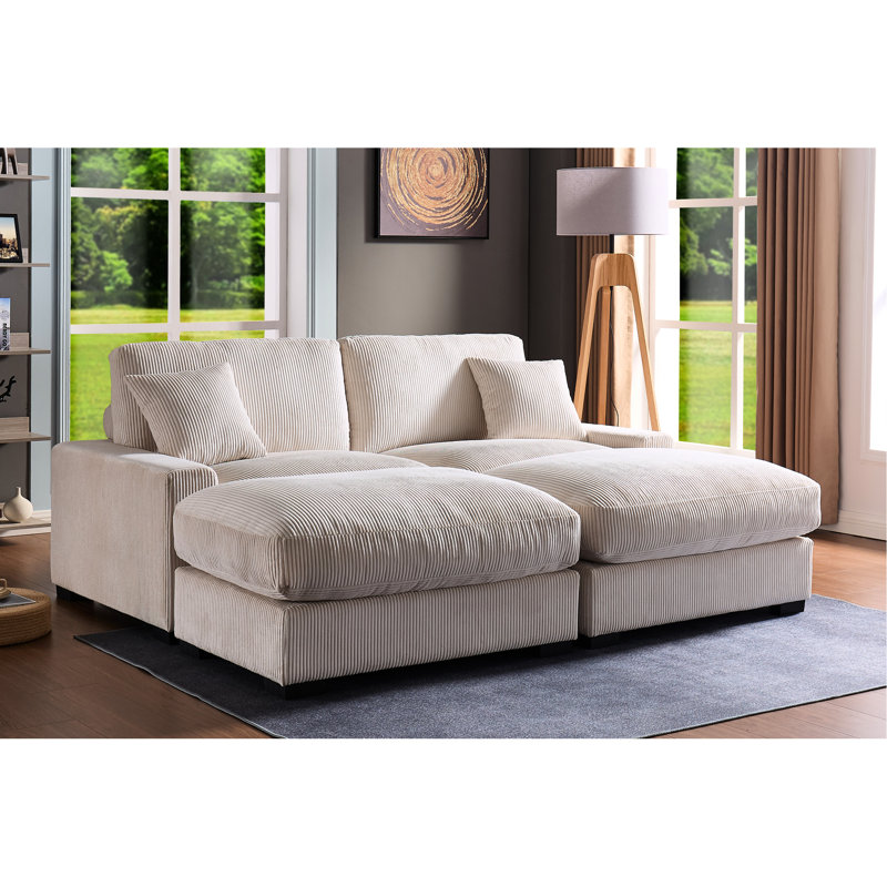 Canapé modulaire - Velours côtelé 4 places avec 2 bancs et coussins, durabilité et style exceptionnels pour le tissu du salon