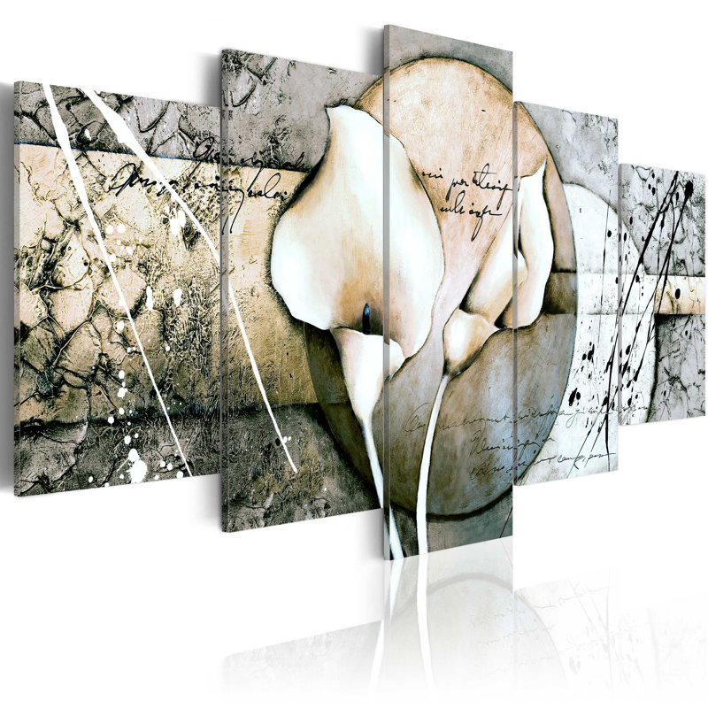«The Secret of Calla Lily» - Gris - 5 pièces, impression sur toile tendue, H 19,7 po x l 39,4 po