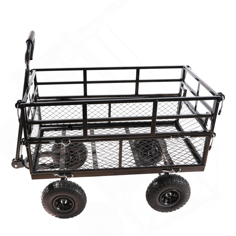 (Chariot utilitaire noir à double clôture) Les chariots de jardinage facilitent le transport du bois de chauffage, Noir
