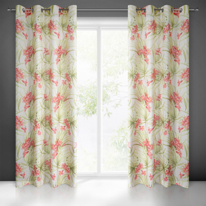 Sanostee Semi Sheer Curtain, White/Pink