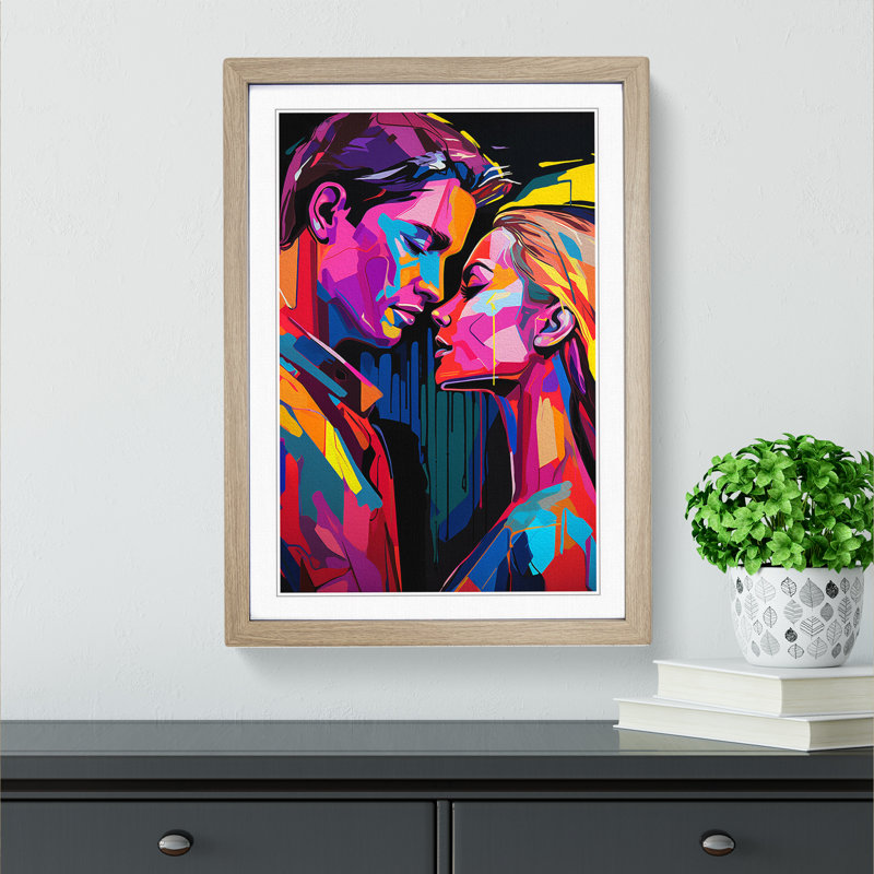 Lovers Pop No.2 - Single Picture Frame Print on Wood, Oak Framed, 34cm H x 25cm W x 2cm D