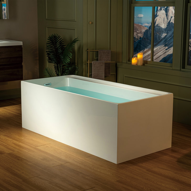 Baignoire de trempage avec bonde réversible, Nickel brossé, H 22,87 po x L 59 po x l 29,5 po