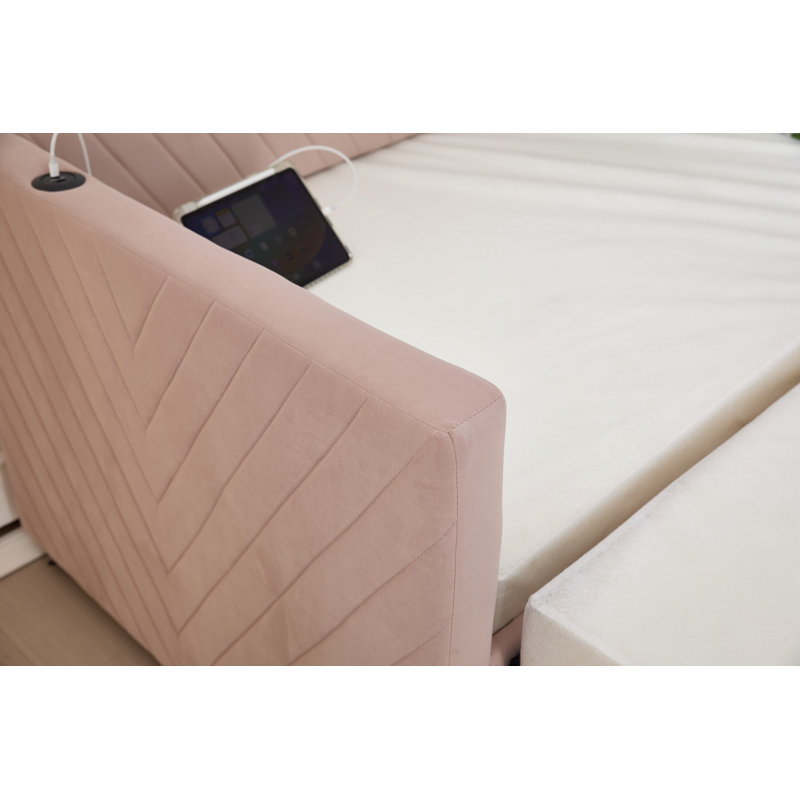 Lit de jour simple rembourré avec couchette, Rose