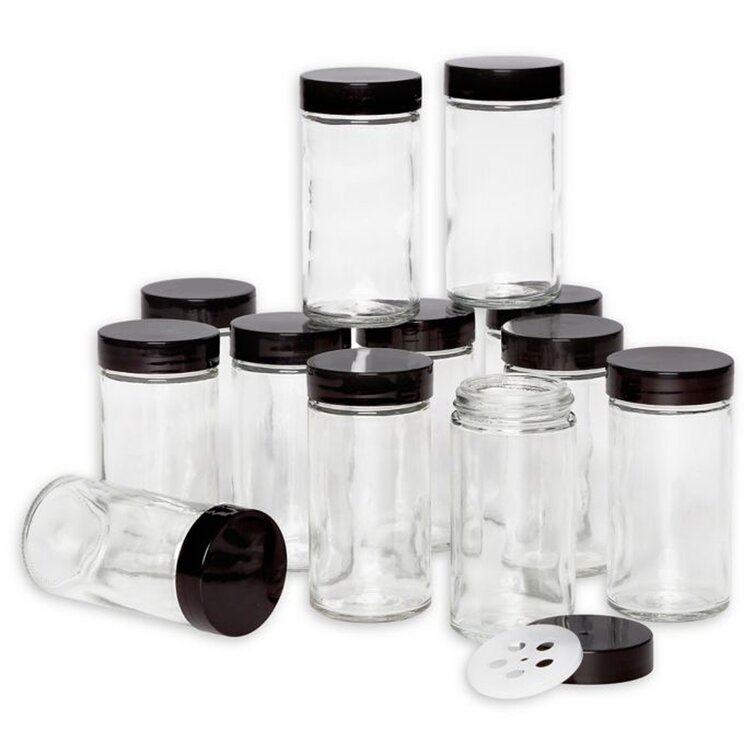 Clear Glass Square Spice Jar with Black Two Sided Sifter - 8 oz