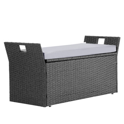 Outdoor Storage Bench PE Rattan 40gal Deck Box Waterproof Outdoor Seat and Storage, Gray