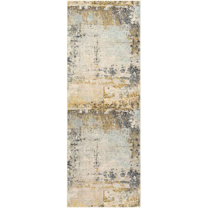 Peter Abstract Modern Marble Mustard Rug, Runner 80 x 220 cm