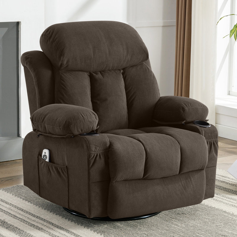 Canapé inclinable avec massage pivotant et pivotant, avec port USB et 2 porte-gobelets, Brun