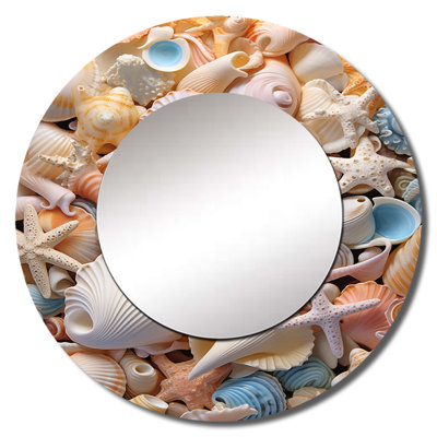 Shaden Seashell Realistic Treasures Realism - Seashell Wall Mirror, Modern Round Decorative Mirror, Printed Metal Art