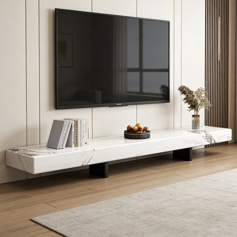 Meuble télé Modern Minimalisme, Blanc / Gris, H 7,87 po x L 94,48 po x l 15,74 po