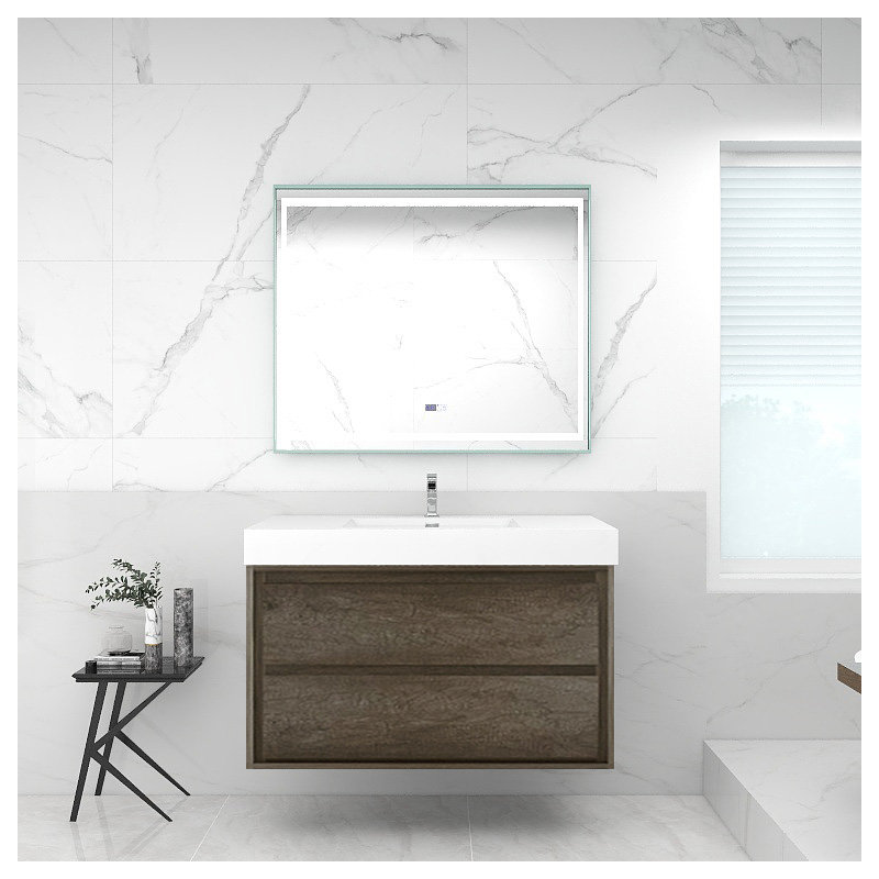 Azden 42" Wall-Mounted Single Bathroom Vanity Set, Smoke Oak