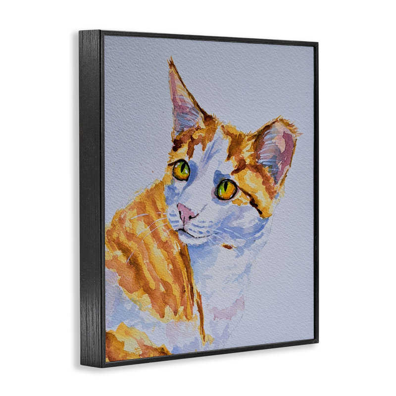 Giclée encadrée «Orange Cat Expression» par Tatiana Roberts, H 14 po x l 11 po, Giclée encadrée noir minuit